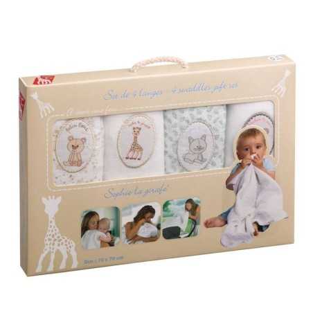 SET DE 4 LANGES SOPHIE LA GIRAFE 70 X 70 CM