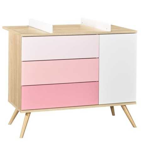 COMMODE 1 PORTE ET 3 TIROIRS ROSE VERSION TIROIRS ROSE SEVENTIES
