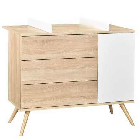COMMODE 1 PORTE ET 3 TIROIRS BOIS VERSION TIROIRS DECOR BOIS SEVENTIES