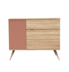 COMMODE 3 TIROIRS, 1 PORTE, TERRACOTTA
