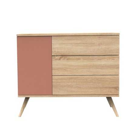 COMMODE 3 TIROIRS, 1 PORTE, TERRACOTTA