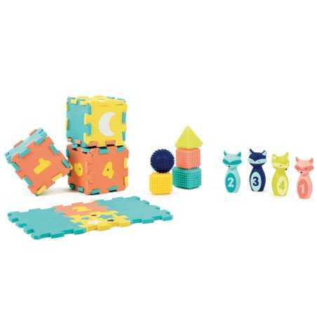COFFRET D'ACTIVITES TAPIS, QUILLES, FORMES