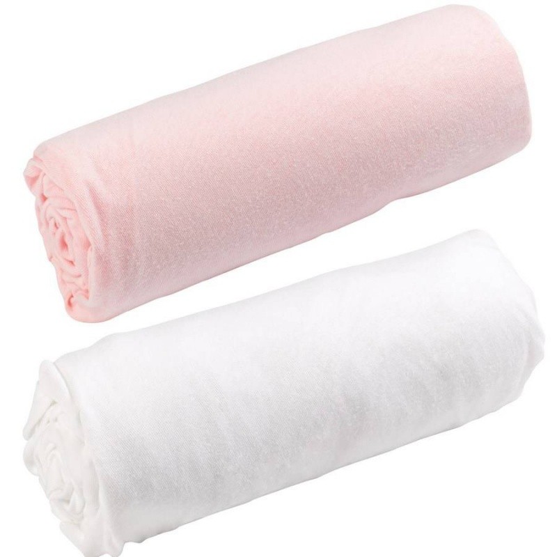 2 DRAPS-HOUSSES JERSEY 70X140 CM BLANC ROSE