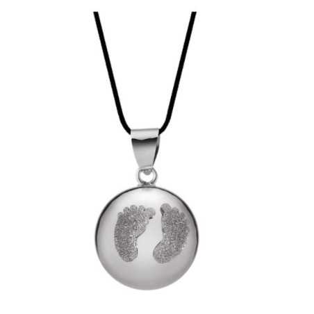 BOLA BABY FEET, BLACK RHODIUM/POUDRE DE DIAMANT, AVEC CORDON NOIR