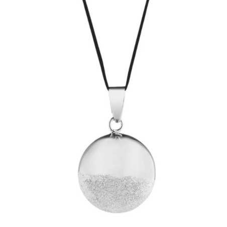 BOLA SPHERE, RHODIUM/POUDRE DE DIAMANT, AVEC CORDON NOIR