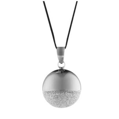 BOLA SPHERE, BLACK RHODIUM/POUDRE DE DIAMANT, AVEC CORDON NOIR
