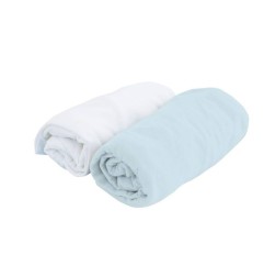 LOT DE 2 DRAPS-HOUSSE 70X140 CM BLANC CIEL