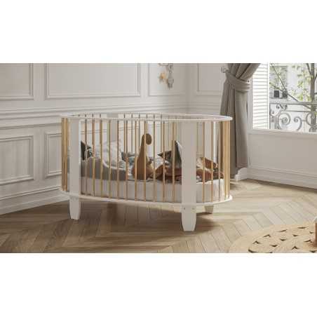LIT 60 X 120 BLANC/NATUREL AVEC MATELAS ET HOUSSES