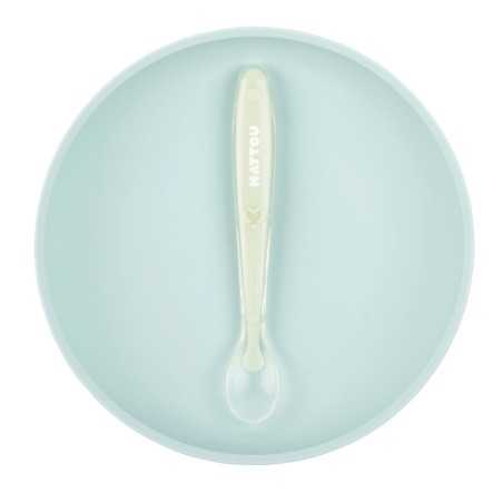 SILICONE ASSIETTE (BLEU CLAIR+ CUILLERE)