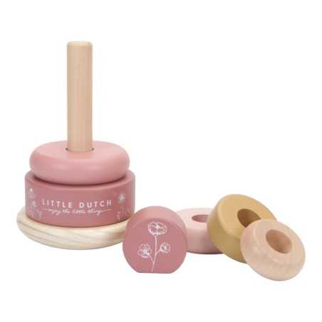 LD PYRAMIDE ANNEAUX EN BOIS - PINK FLOWERS