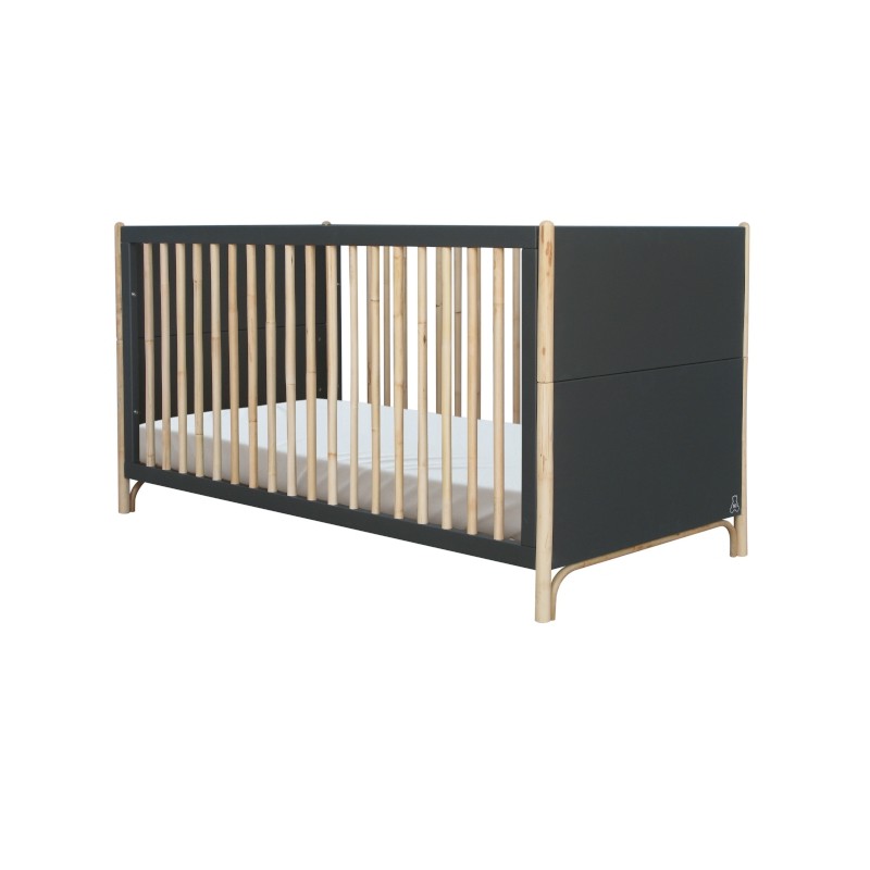 OCEANE LIT 70 X 140 CM EVOLUTIF PIEDS ET BARREAUX EN CANNE ROTIN