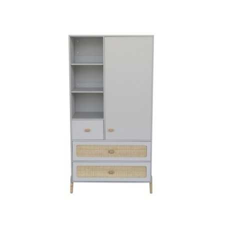 MARELIA ROTIN ARMOIRE 4 TIROIRS, ETAGERES, PENDERIE. FACADE TRESSAGE ROTIN