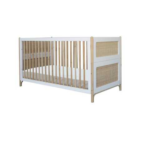 OCEANIA LIT 70X140 EVOLUTIF PIEDS EN CANNE DE ROTIN ET FACADES DE LIT TRESSAG