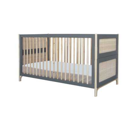 OCEANIA LIT 70X140 EVOLUTIF PIEDS EN CANNE DE ROTIN ET FACADES DE LIT TRESSAG