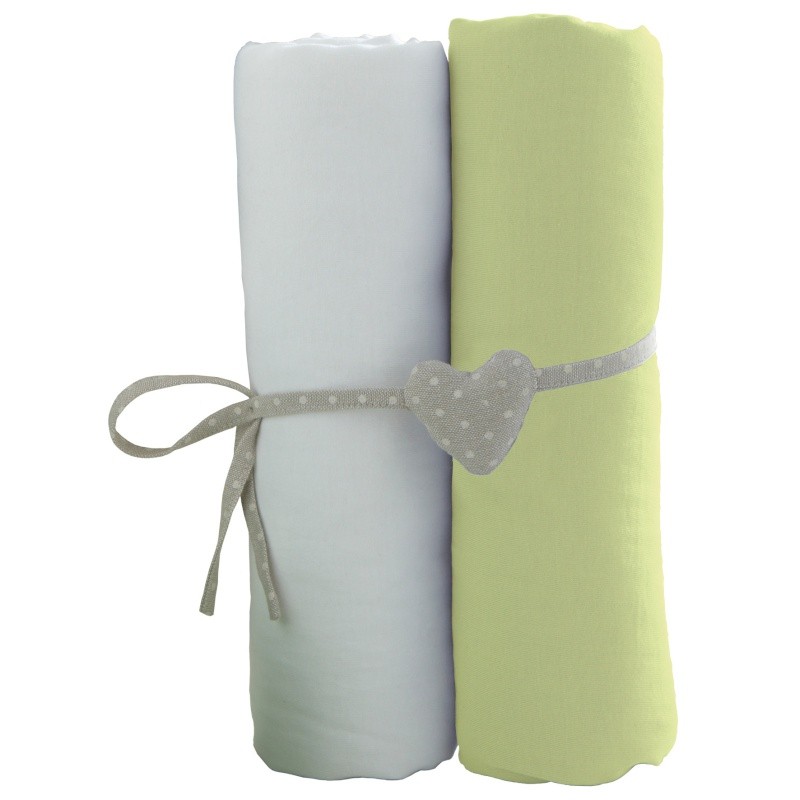LOT DE 2 DRAPS HOUSSE BLANC/VERT - 60X120CM - JERS