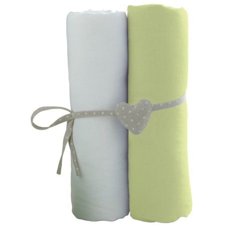 LOT DE 2 DRAPS HOUSSE BLANC/VERT - 60X120CM - JERS