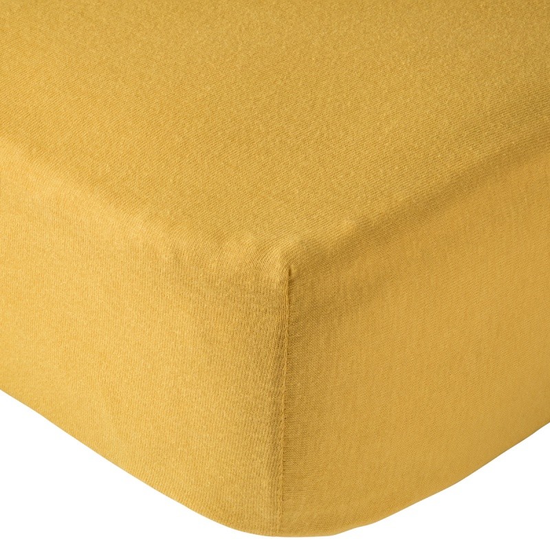 LOT DE 2 DRAPS HOUSSE MOUTARDE / BLANC - 60X120X15CM