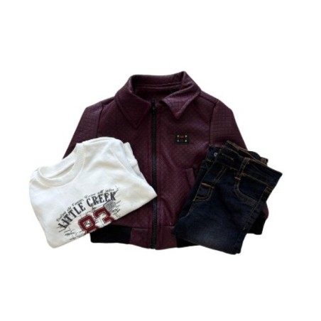 ENSEMBLE 3 PIECES PANTALON VESTE HAUT BORDEAUX
