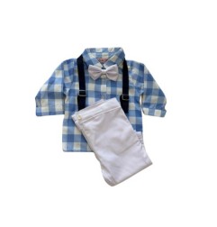 ENS 4 PIECES PANTALON CHEMISE NOEUD+BRETELLES