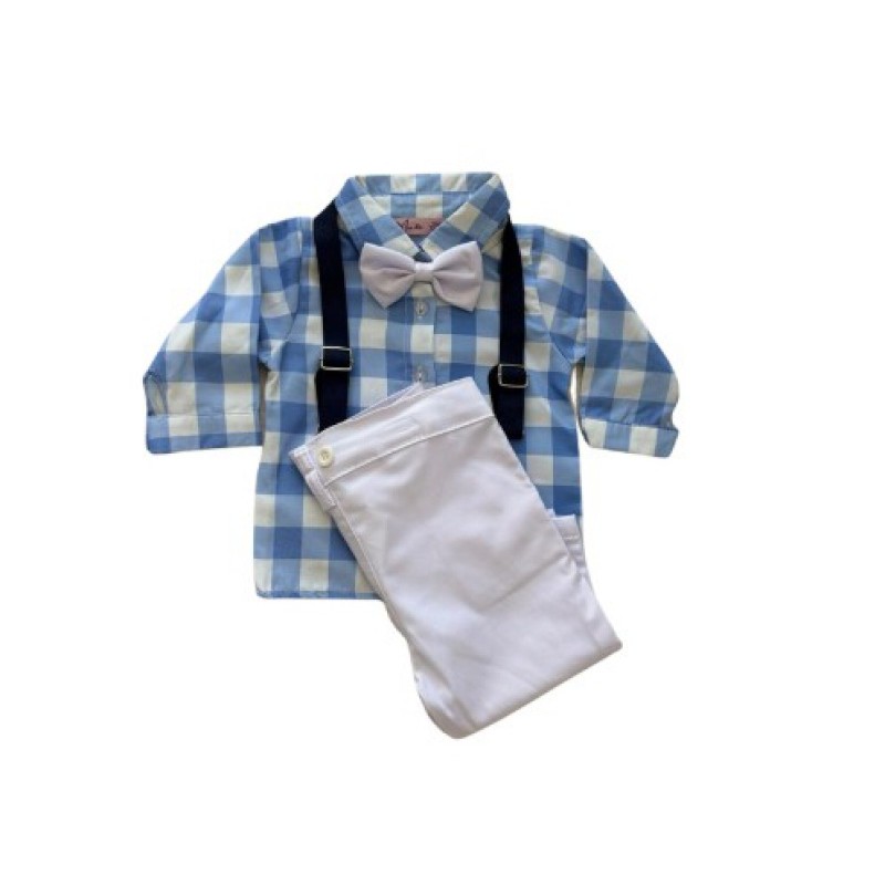 ENS 4 PIECES PANTALON CHEMISE NOEUD+BRETELLES