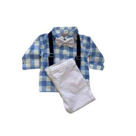 ENS 4 PIECES PANTALON CHEMISE NOEUD+BRETELLES