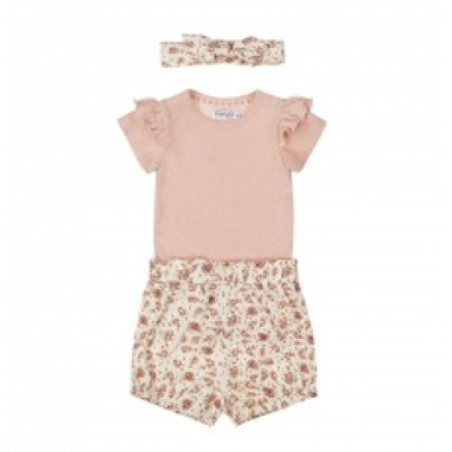 Body rose+short fleuri+bandeau 9M