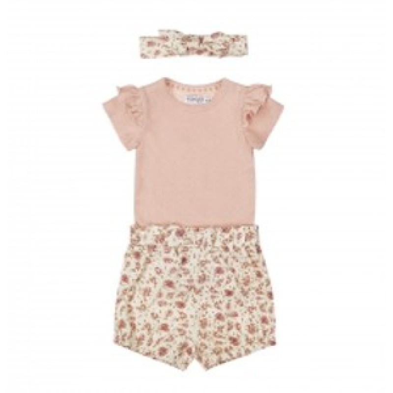 Body rose+short fleuri+bandeau 12M