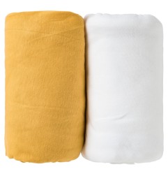 LOT DE 2 DRAPS HOUSSE MOUTARDE / BLANC - 60X120X15CM
