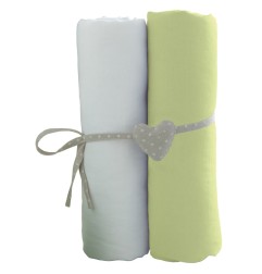 LOT DE 2 DRAPS HOUSSE BLANC/VERT - 60X120CM - JERS