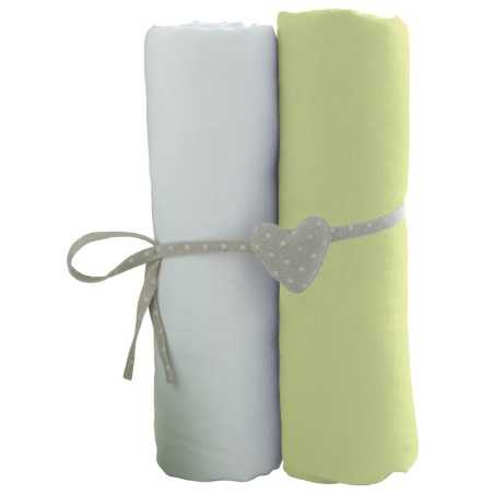LOT DE 2 DRAPS HOUSSE BLANC/VERT - 60X120CM - JERS