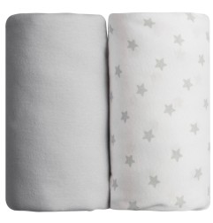 LOT DE 2 DRAPS HOUSSE IMPRIME ETOILE GRISE + UNI G
