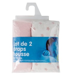 LOT DE 2 DRAPS HOUSSE IMPRIME ETOILE ROSE + UNI RO