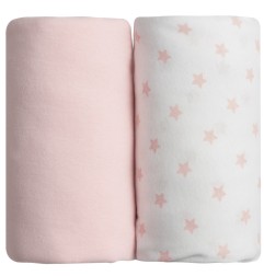 LOT DE 2 DRAPS HOUSSE IMPRIME ETOILE ROSE + UNI RO