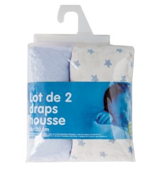 LOT DE 2 DRAPS HOUSSE IMPRIME ETOILE BLEUE + UNI B