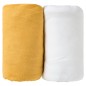 LOT DE 2 DRAPS HOUSSE MOUTARDE / BLANC - 60X120X15CM