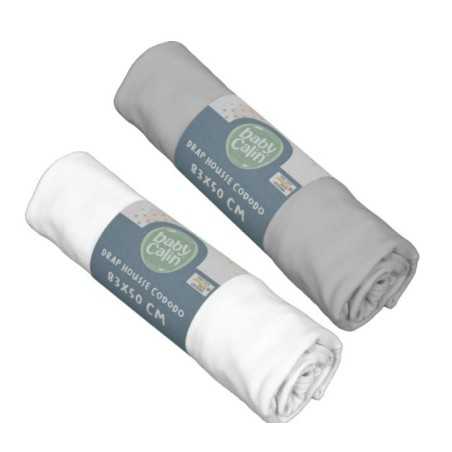 LOT 2 DRAPS HOUSSE BERCEAU BIO BLANC/GRIS