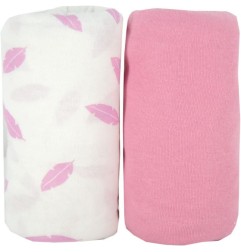 LOT DE 2 DRAPS HOUSSE ROSE / PLUMES ROSES
