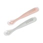 LOT DE 2 CUILLERES 1ER AGE SILICONE AVEC BOITE DE TRANSPORT ROSE