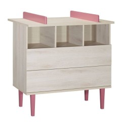 COMMODE 2 TIROIRS 3 NICHES OPALINE ROSE