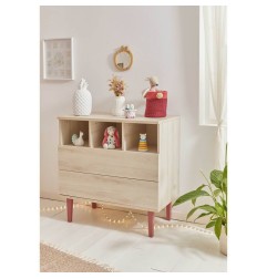 COMMODE 2 TIROIRS 3 NICHES OPALINE ROSE