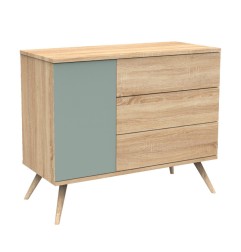 COMMODE 3 TIROIRS, 1 PORTE, SAUGE