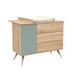 COMMODE 3 TIROIRS, 1 PORTE, SAUGE