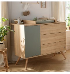 COMMODE 3 TIROIRS, 1 PORTE, SAUGE