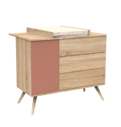 COMMODE 3 TIROIRS, 1 PORTE, TERRACOTTA