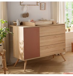 COMMODE 3 TIROIRS, 1 PORTE, TERRACOTTA