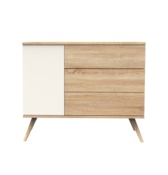 COMMODE 3 TIROIRS, 1 PORTE, CREME