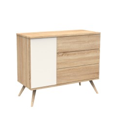 COMMODE 3 TIROIRS, 1 PORTE, CREME