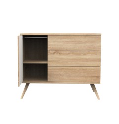 COMMODE 3 TIROIRS, 1 PORTE, CREME