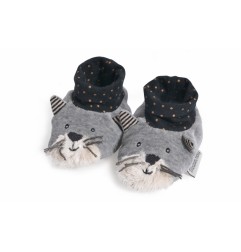 CHAUSSONS CHAT GRIS CLAIR FERNAND LES MOUSTACHES