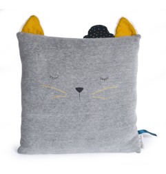 COUSSIN CHAT GRIS CLAIR LES MOUSTACHES